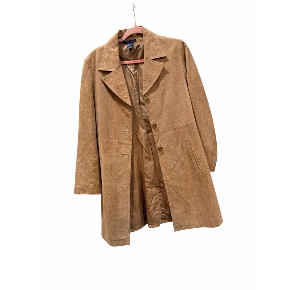 Boston Proper Vintage Suede Coat Brown Mid Length Women's Size 6